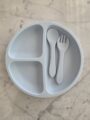Set Plato y cubiertos silicona - Celeste
